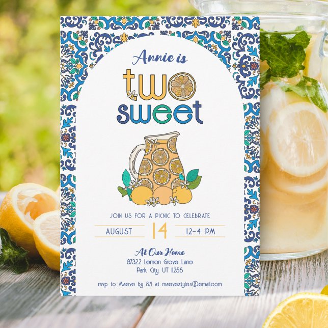 Italian Summer Two Sweet Lemonade Picnic Birthday Invitation (Creator Uploaded)