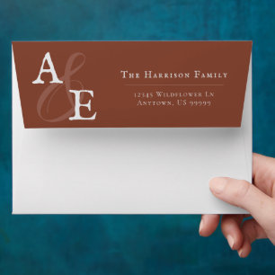 Italian Sunset Orange Minimalist Monogram Wedding Envelope