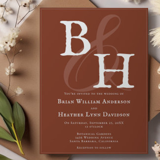 Italian Sunset Orange Minimalist Monogram Wedding Invitation