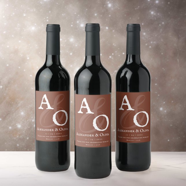 Italian Sunset Orange Minimalist Monogram Wedding Wine Label (Italian Sunset Orange Minimalist Monogram Wedding Wine Label)