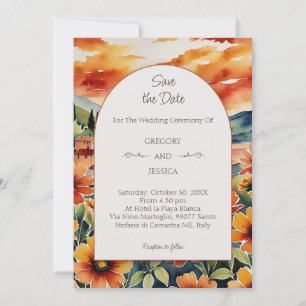 Italian Sunset Watercolor Save the Date Wedding Invitation