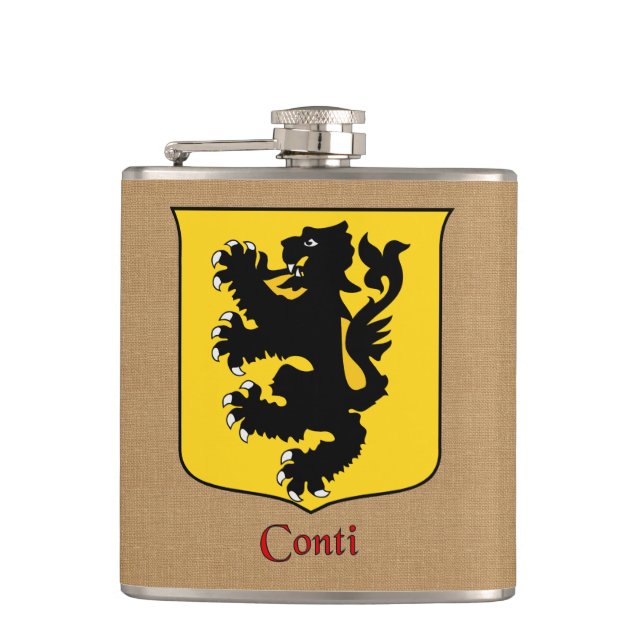 Italian Surname Conti Historical Heraldic Shield Hip Flask (Front)