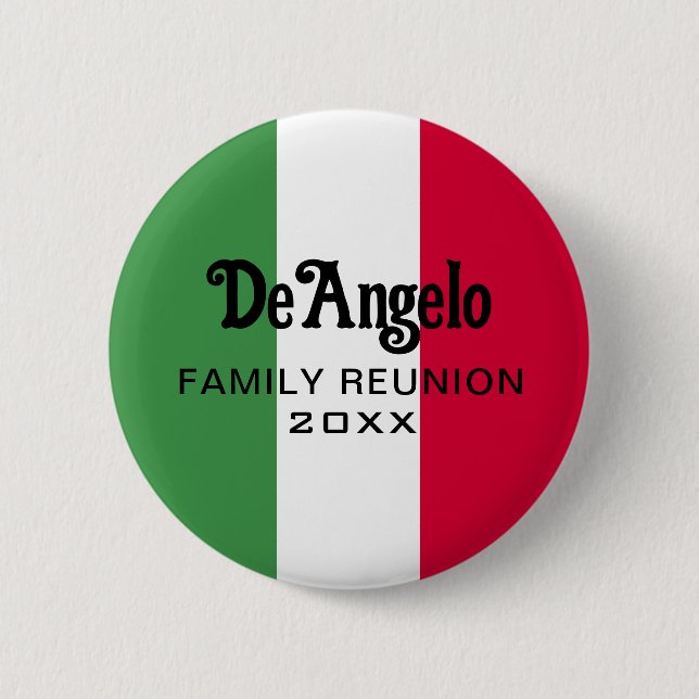 Italian Surname Name Custom Flag Colours Reunion 6 Cm Round Badge (Front)