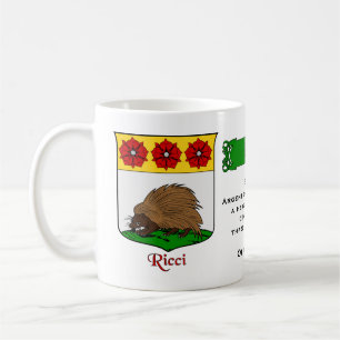 Italian Surname Ricci Heraldic Shield and Blazon Coffee Mug