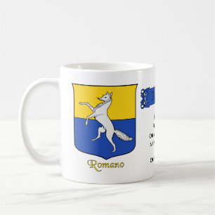 Italian Surname Romano Heraldic Shield and Blazon Coffee Mug