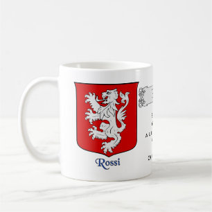 Italian Surname Rossi Heraldic Shield and Blazon Coffee Mug