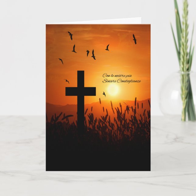 Italian Sympathy Condoglianze Sunset Cross Card (Front)