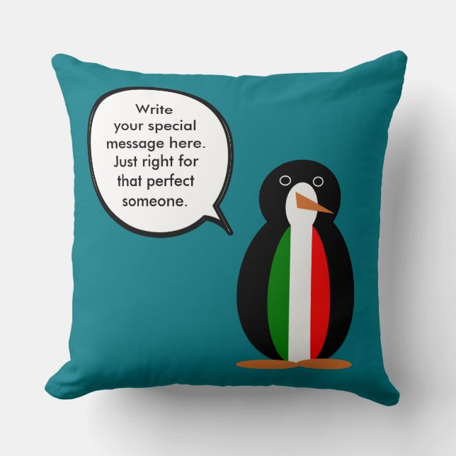 Italian Talking Ms Penguin Personalised  Cushion (Front)