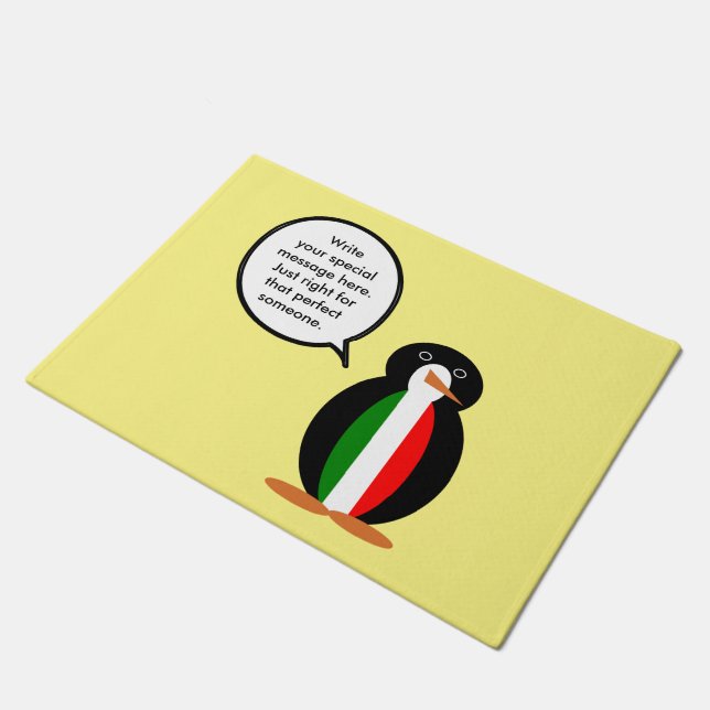 Italian Talking Ms Penguin Personalised  Doormat (Angled)