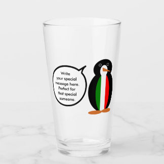 Italian Talking Ms Penguin Personalised  Glass