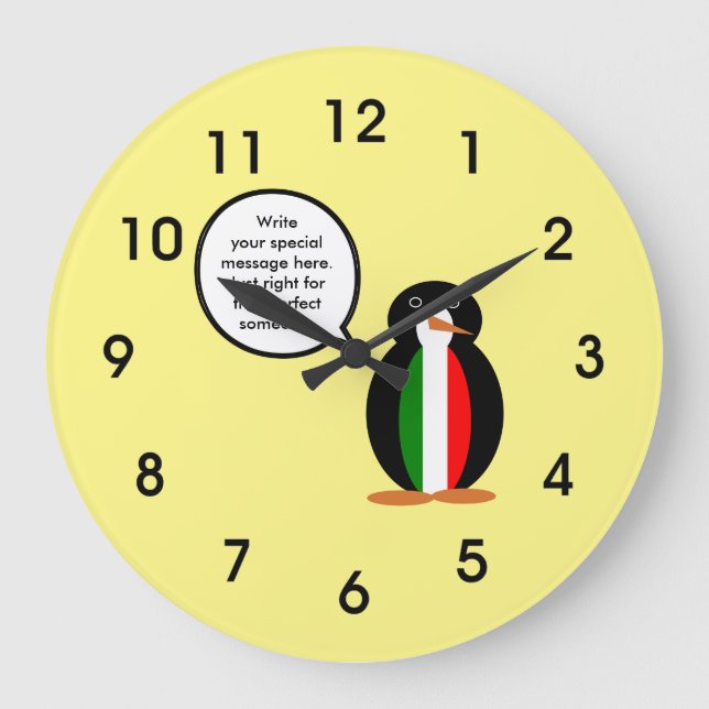 Italian Talking Ms Penguin Personalised  Large Clock (Front)
