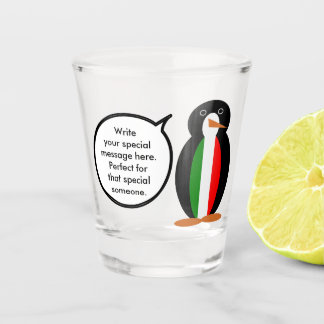 Italian Talking Ms Penguin Personalised  Shot Glass