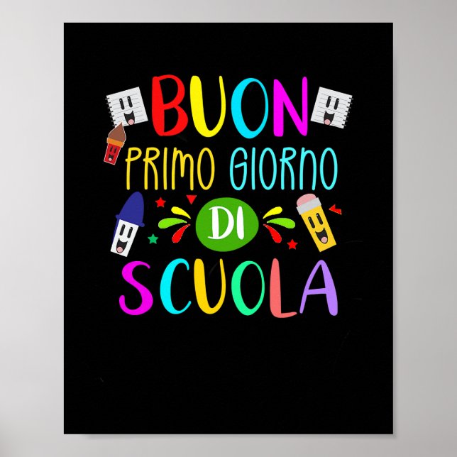 Italian Teacher Happy First Day Of School Back To Poster (Front)