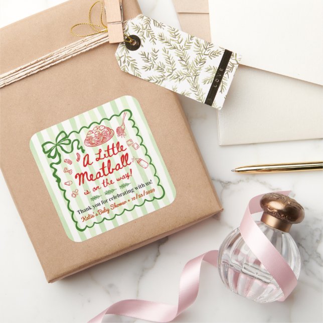 Italian Theme Baby Shower Green Bow Square Sticker (Gifting)