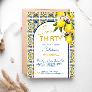 Italian themed birthday party Majolica tiles arch Invitation