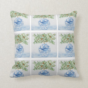 Italian Tile Blue and White Fish Ginger Jar Cushion