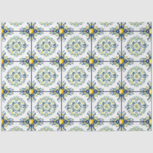 Italian Tile Blue and White Floral Lemon Decoupage Tissue Paper
