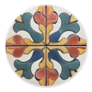 Italian Tile Floral Traditional Ceramic Knob