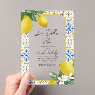 Italian Tile & Lemon Bridal Shower - La Dolce Vita Acrylic Invitations