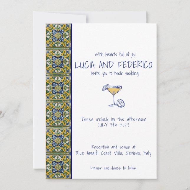  Italian Tile mediterranean blue green Wedding Invitation (Front)