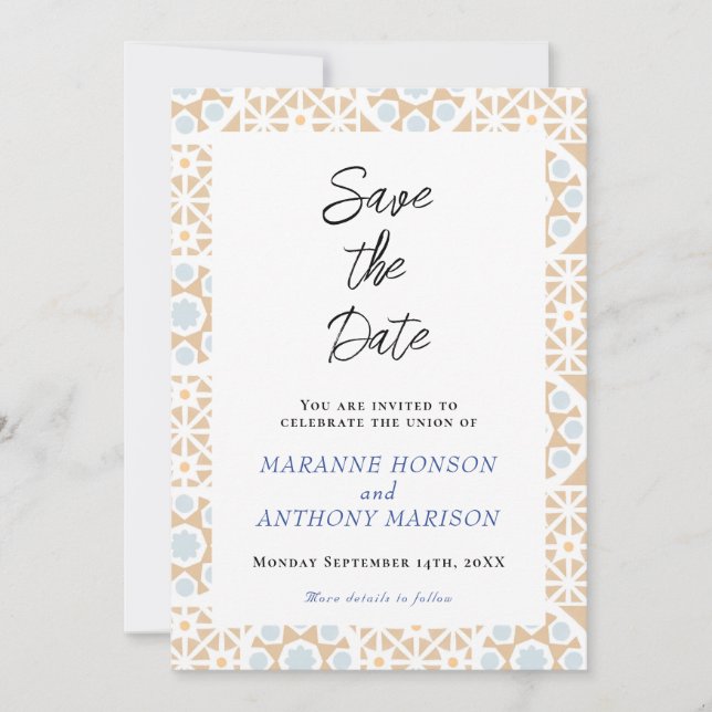 Italian Tile Save the Date Invitation (Front)