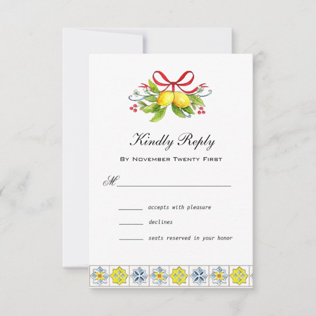Italian tile with Lemons  RSVP Card (Front)