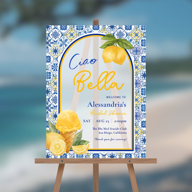 Italian Tiles Lemon Ciao Bella Bridal Shower  Acrylic Sign (Creator Uploaded)