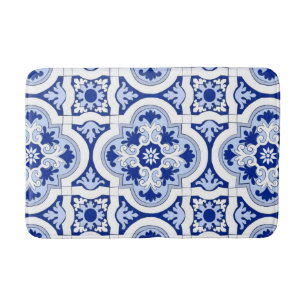 Italian tiles,majolica,blue and white pattern   bath mat