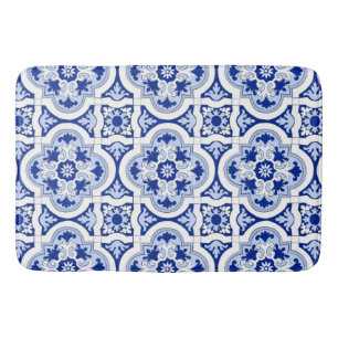 Italian tiles,majolica,blue and white pattern   bath mat