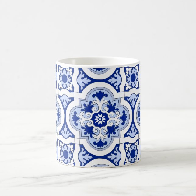 Italian tiles,majolica,blue and white pattern    coffee mug (Center)