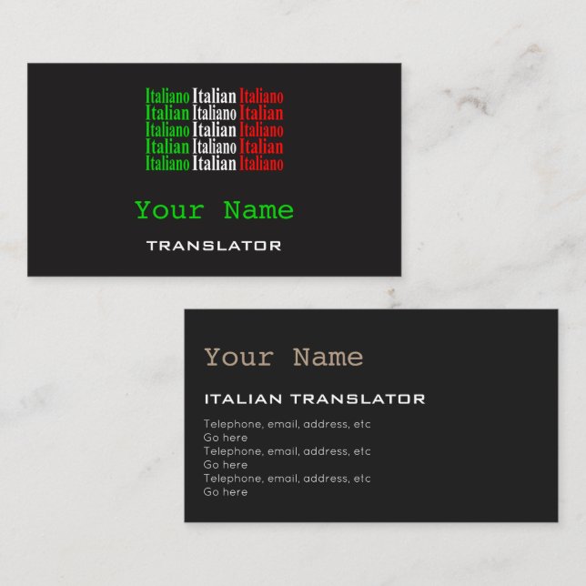 Italian Translator or Interpreter Business Cards (Front/Back)