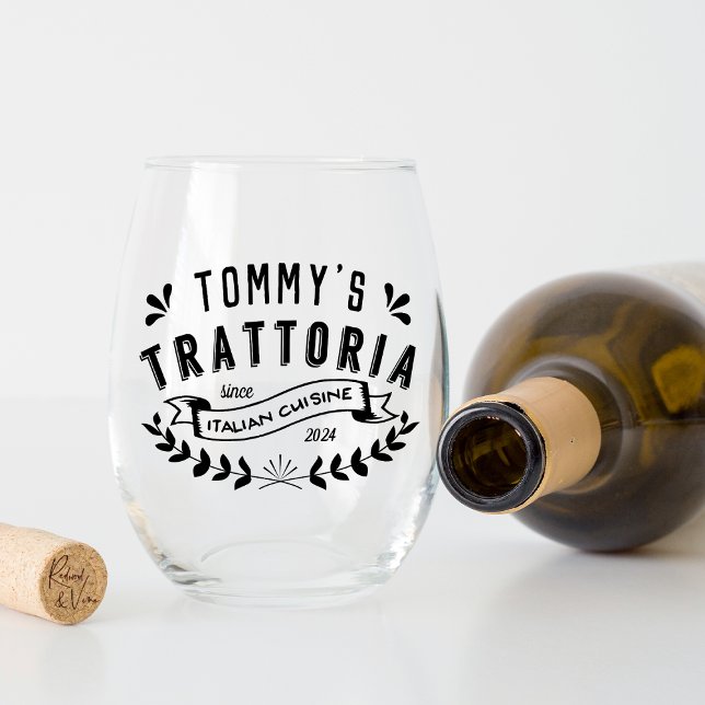Italian Trattoria Personalised Restaurant Logo Stemless Wine Glass (Creator Uploaded)