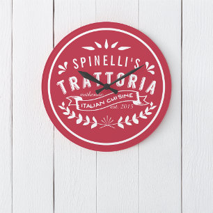 Italian Trattoria Your Name Restaurant Logo Large Clock
