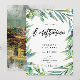 Italian Tuscany olives modern wedding invitation