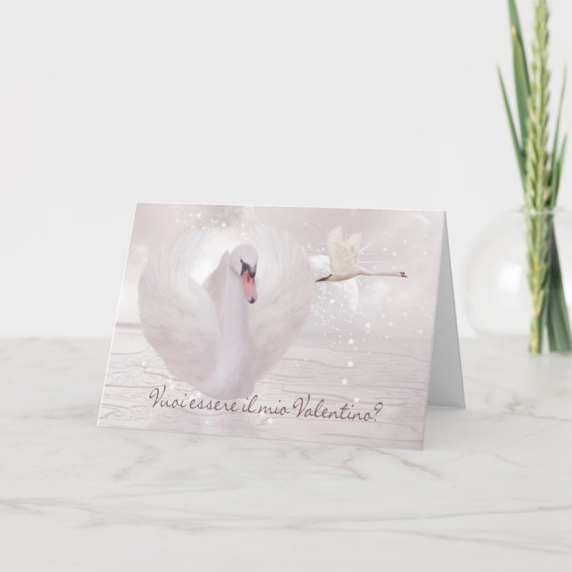 Italian Valentine's Day Card - Swan's In Pink (Front)