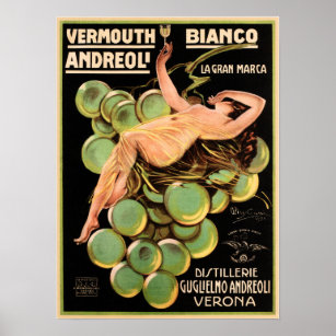 Italian Verona VERMOUTH BIANCO ANDREOLI Liquor Ad Poster