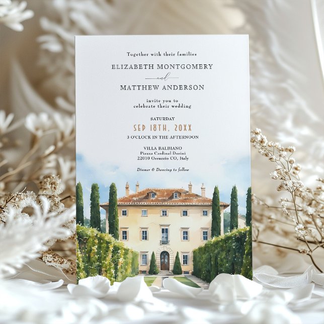 Italian Villa Balbiano Watercolor Wedding Invitation (Creator Uploaded)