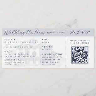 Italian Villa Plane Ticket Destination Wedding  Invitation