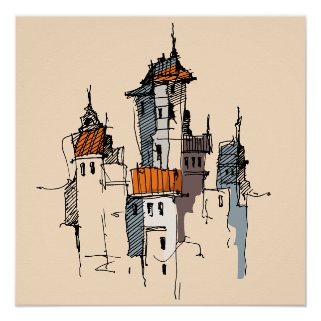 Italian Village Sketch Poster (Front)