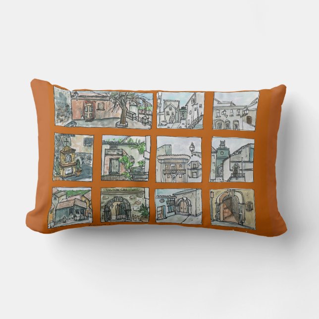 Italian Village Views in Brown Lumbar Cushion (Front)