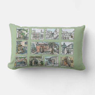 Italian Village Views in Green Lumbar Cushion