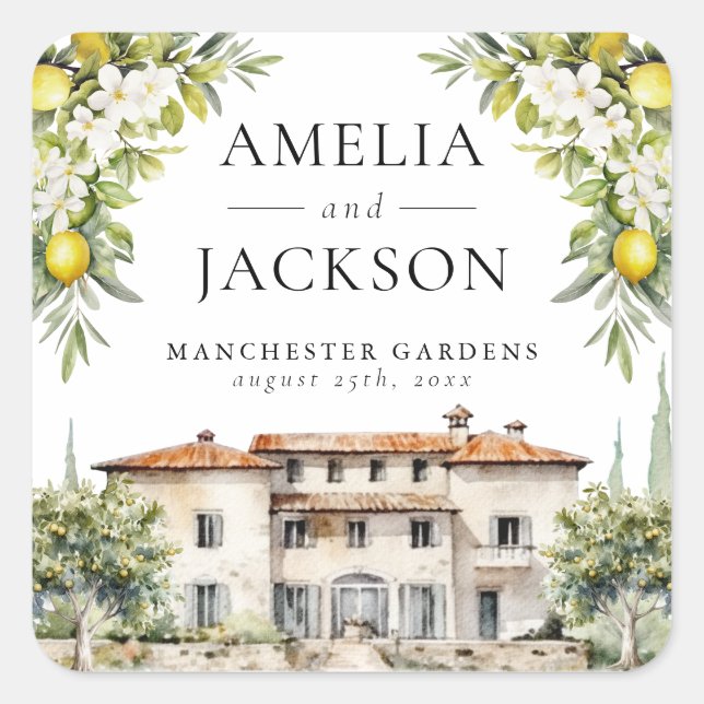 Italian Villas Lemons & Olives Square Sticker (Front)