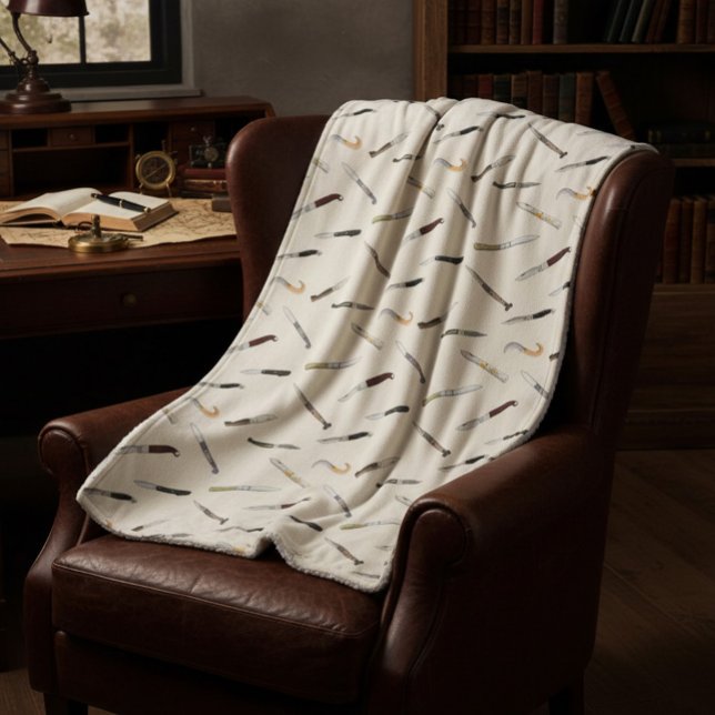 Italian Vintage Knives Illustrated Pattern Fleece  Sherpa Blanket (Creator Uploaded)