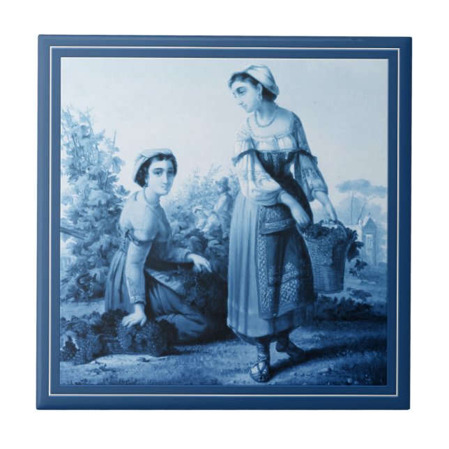 Italian Vintage Rome 1873 Delft Blue Style Tile (Front)