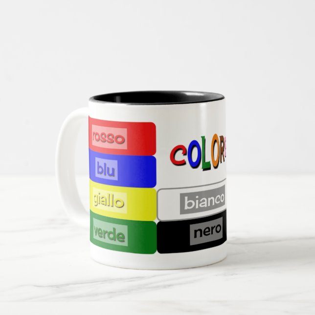 italian vocabulary colours teacher Two-Tone coffee mug (Front Left)
