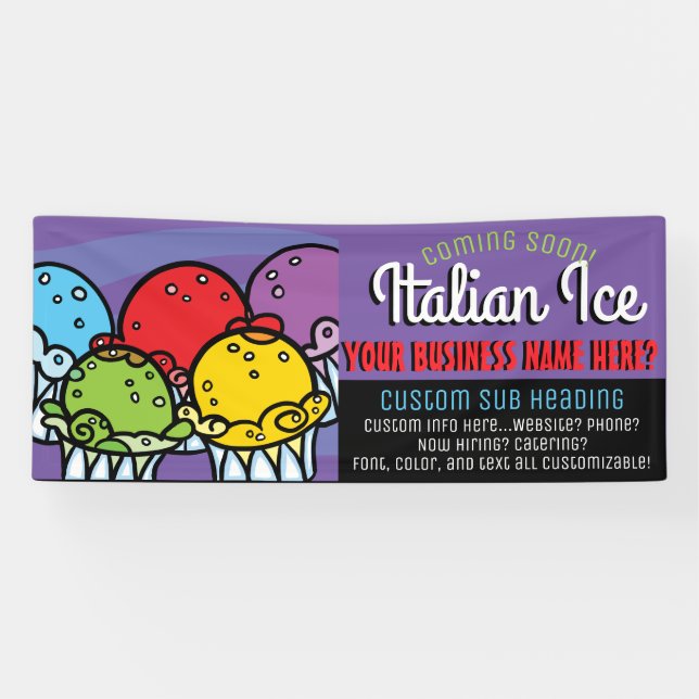 Italian Water Ice Business/Party Customisable Bann Banner (Horizontal)