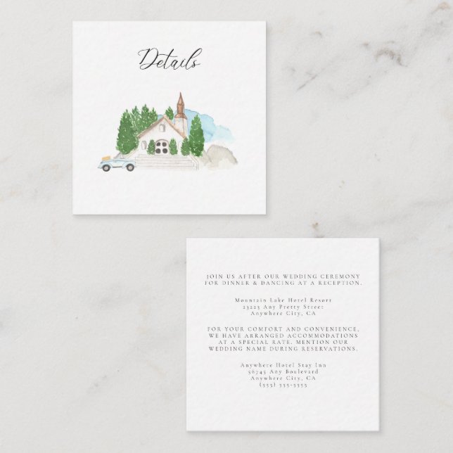 Italian Watercolor House Wedding Details Enclosure Card (Front/Back)