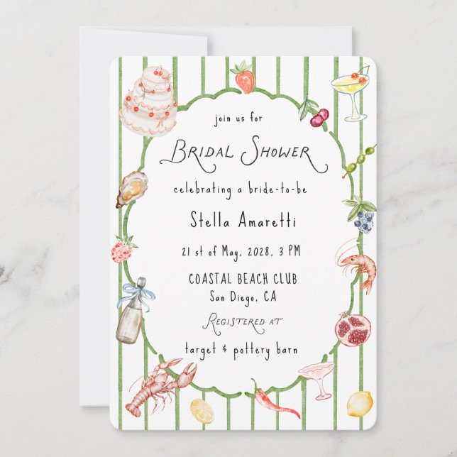 Italian Watercolor Rustic Bridal Shower Invitation (Front)
