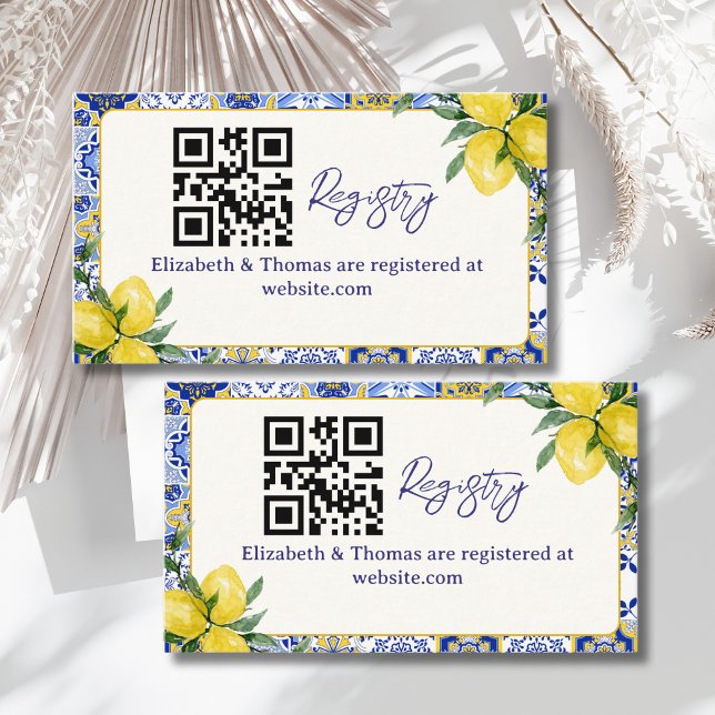 Italian watercolor tiles with lemon Bridal Shower Enclosure Card (Creator Uploaded)
