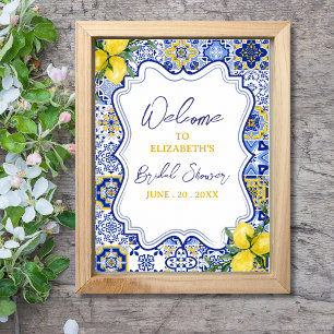 Italian watercolor tiles with lemon Bridal Shower Poster